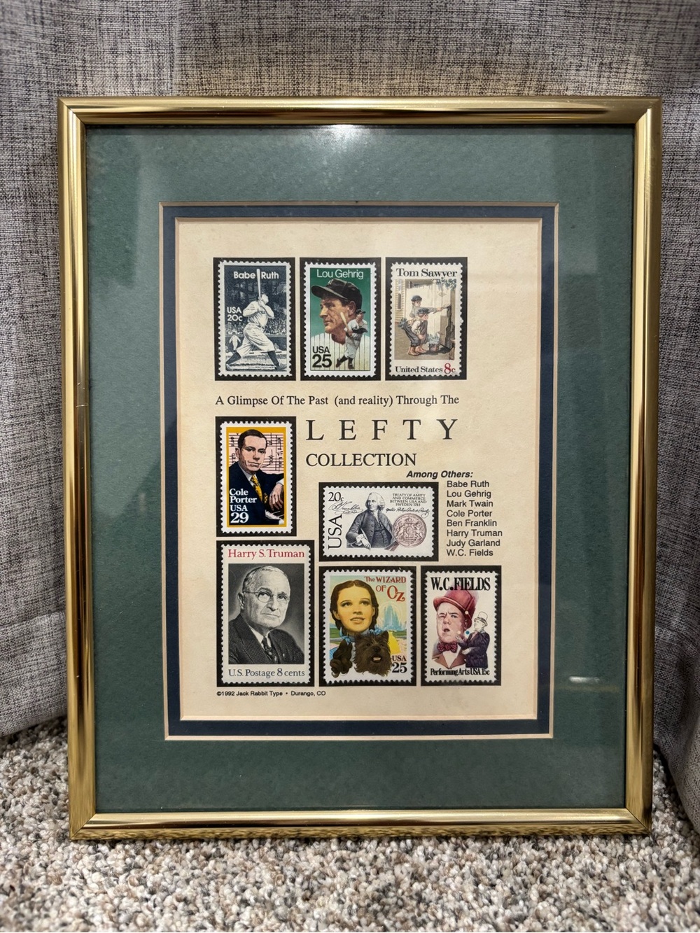 Vintage 1992 “A Glimpse of the Past” Stamp Art  'Lefty Collection'
